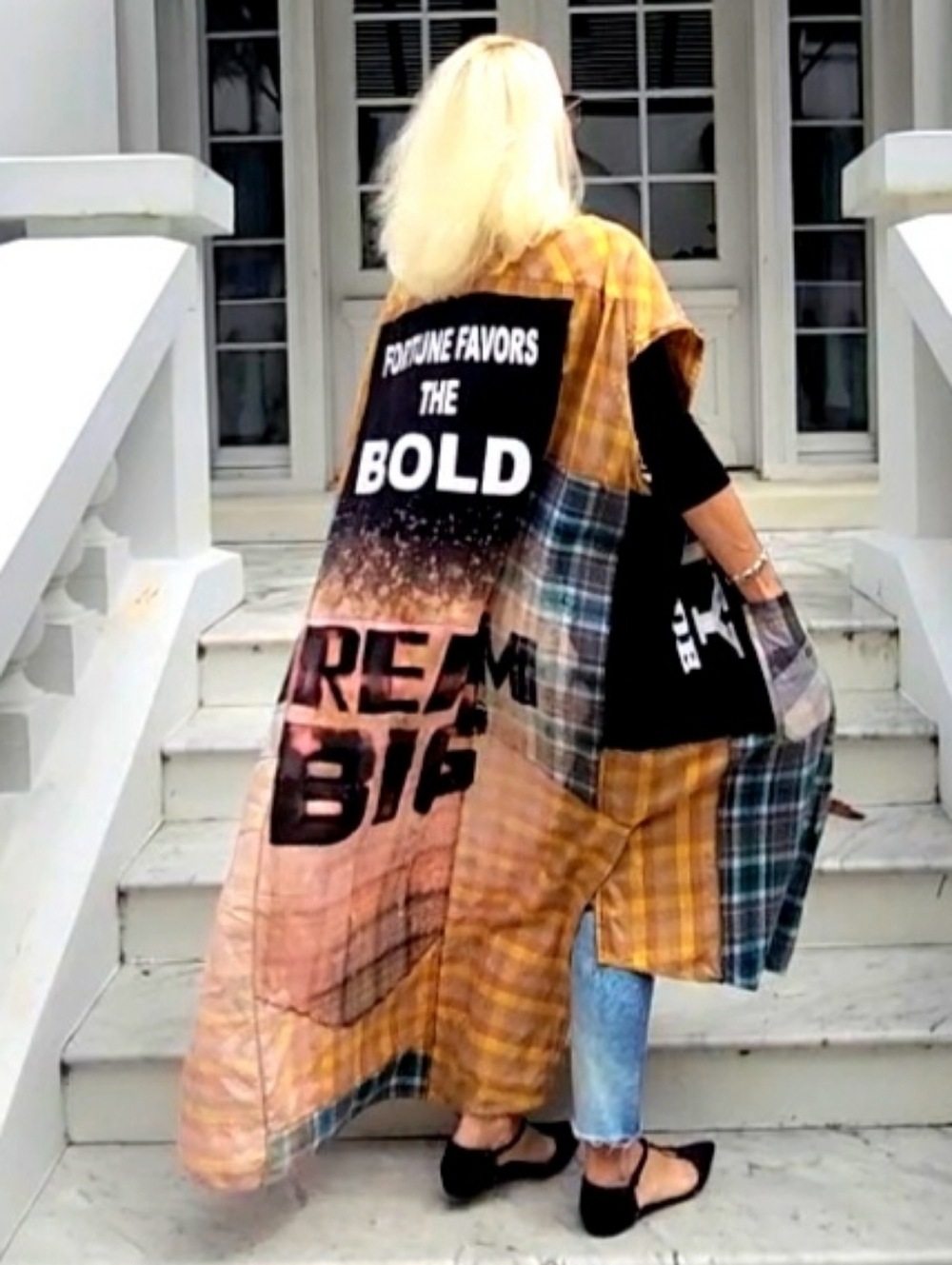 Designer Upcycled Kimono Duster Buttondown Flannel Top European Cotton Graphic